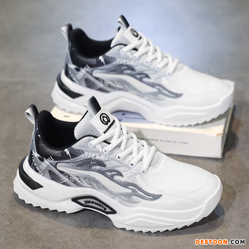 AJWM轻奢潮牌男鞋秋季透气跑步鞋男休闲运动鞋大码46高端加绒老爹鞋男 白黑-高档男鞋 41