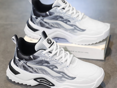 AJWM轻奢潮牌男鞋秋季透气跑步鞋男休闲运动鞋大码46高端加绒老爹鞋男 白黑-高档男鞋 41